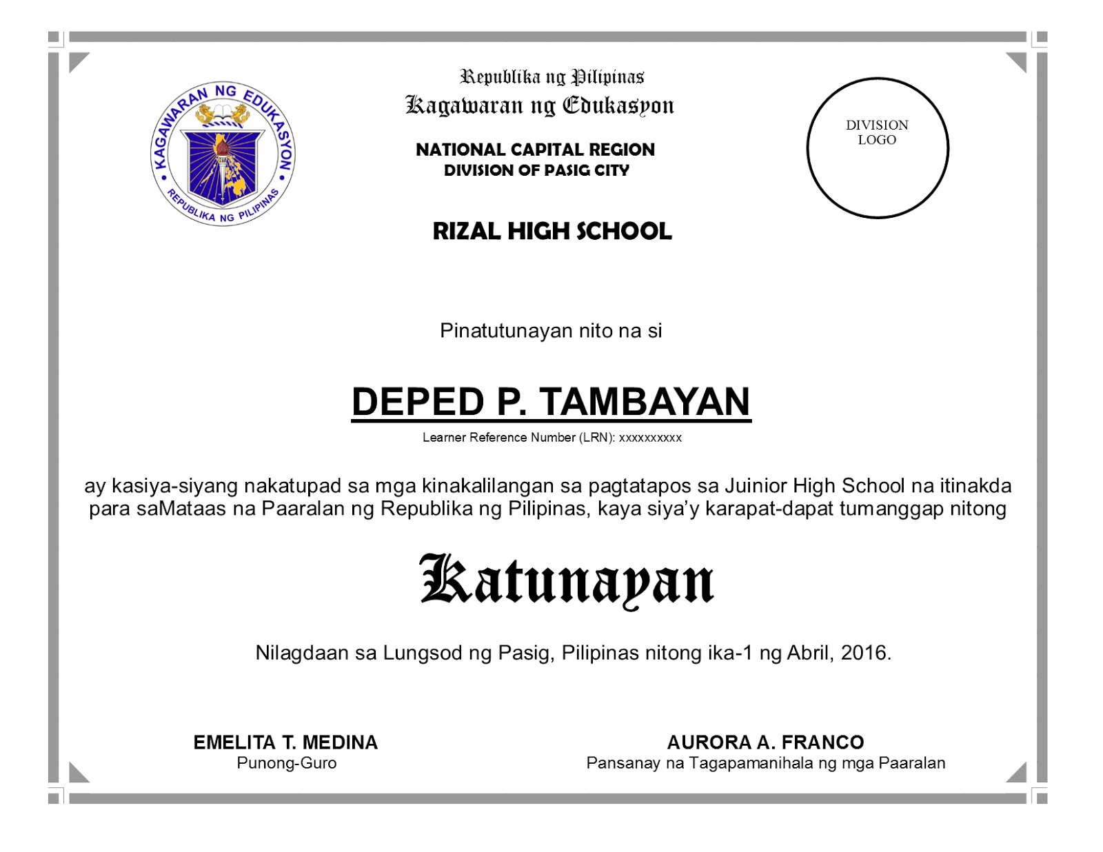 Thesis completion certificate
